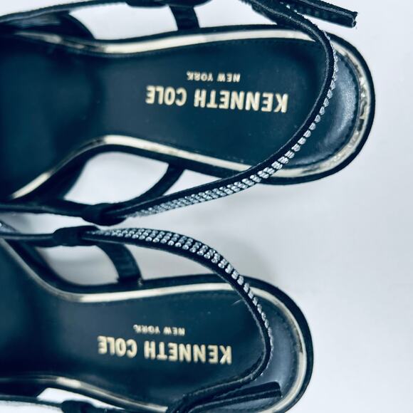 Kenneth Cole Slingback Jewelled Kitten Heel Black Silver Strappy Ankle - 7 - Picture 10 of 10